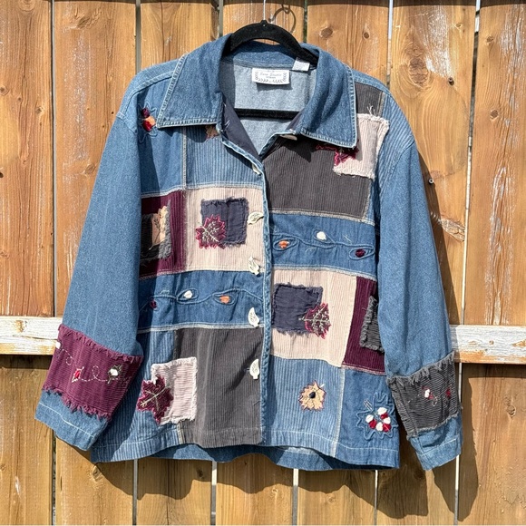 Colorful Patchwork Jean Jacket - Picture 1 of 7